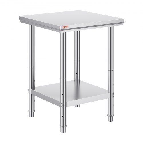 

VEVOR Stainless Steel Prep Table, 24 x 24 x 31 Inch, 700 lbs Load Capacity, Heavy Duty Metal Worktable with 3 Adjustable Height Levels, Commercial Workstation for Kitchen Garage Restaurant Backyard