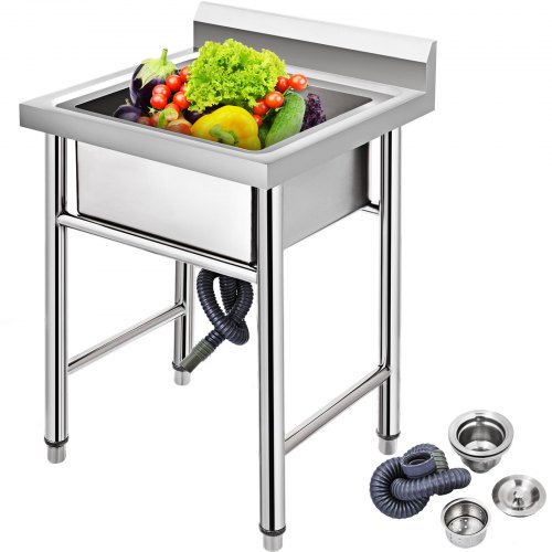 VEVOR Handmade Sink Non-Magnetic Stainless Steel Kitchen Sink Hand Made 1 Compartment 17.5 x 10 x 16.5 Inch Capacity Huge Tub Sink for Farmhouse Cafe Shop Hospital