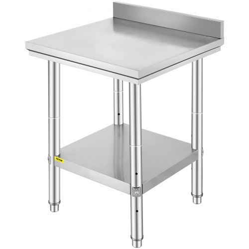 VEVOR 24 x 24 x 35 Inch Stainless Steel Work Table, Commercial Food Prep Worktable Heavy Duty Prep Worktable, Metal Work Table with Adjustable Height for Restaurant, Home and Hotel
