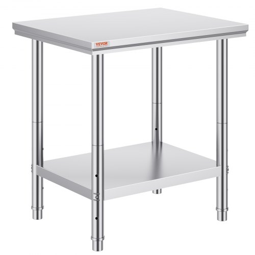 

VEVOR Stainless Steel Prep Table, 24 x 30 x 31 Inch, 700 lbs Load Capacity, Heavy Duty Metal Worktable with 3 Adjustable Height Levels, Commercial Workstation for Kitchen Garage Restaurant Backyard