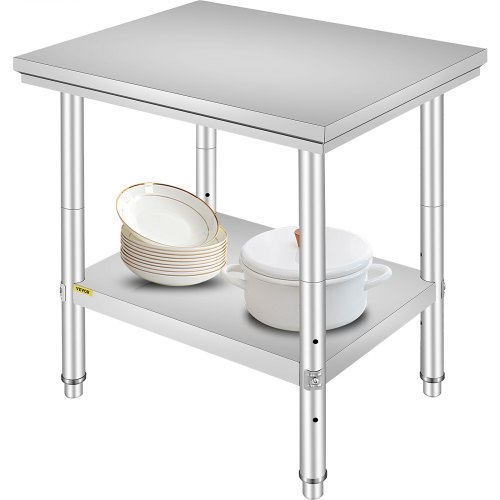 

VEVOR Stainless Steel Prep Table, 24 x 30 x 31 Inch, 700 lbs Load Capacity, Heavy Duty Metal Worktable with 3 Adjustable Height Levels, Commercial Workstation for Kitchen Garage Restaurant Backyard