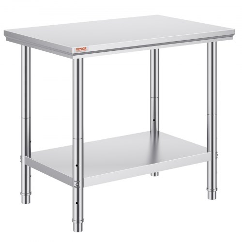 VEVOR Stainless Steel Prep Table, 35 x 24 x 31 Inch, 700 lbs Load Capacity, Heavy Duty Metal Worktable with 3 Adjustable Height Levels, Commercial Wor
