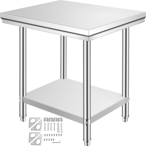 

VEVOR Stainless Steel Prep Table, 900x600x800 mm, 700 lbs Load Capacity, Heavy Duty Metal Worktable with 3 Adjustable Height Levels, Commercial Workstation for Kitchen Garage Restaurant Backyard