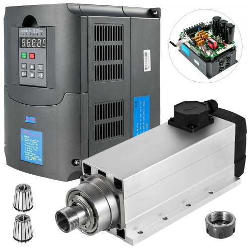 VEVOR Spindle Motor 7.5KW Square Air Cooled Spindle Motor ER32 Collect 18000RPM& VFD Variable Frequency Drive 220V 7.5KW for CNC Router Engraving Milling Machine