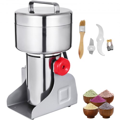 VEVOR 750g Electric Grain Grinder Mill Open-Cover-Stop Flour Powder Mill Grinder Pulverrizer High Speed Superfine Grain Mill Spice/Herb/Coffee/Nut/Powder Overload Protection Stainless Steel