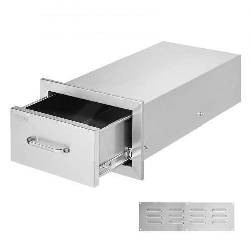 Vevor 14x8.5 Inch Outdoor Kitchen Drawers Stainless Steel, Flush Mount Double Drawers,14W x 8.5H x 23D Inch, with Stainless Steel Handle, BBQ Drawers for Outdoor Kitchens or BBQ Island