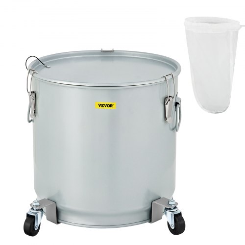 

VEVOR Fryer Grease Bucket, 15.9 Gal/60 L, Coated Carbon Steel Oil Filter Pot with Caster Base, Oil Disposal Caddy with 123 LBS Capacity, Transport Container with Lid Lock Clip Nylon Filter Bag, Silver