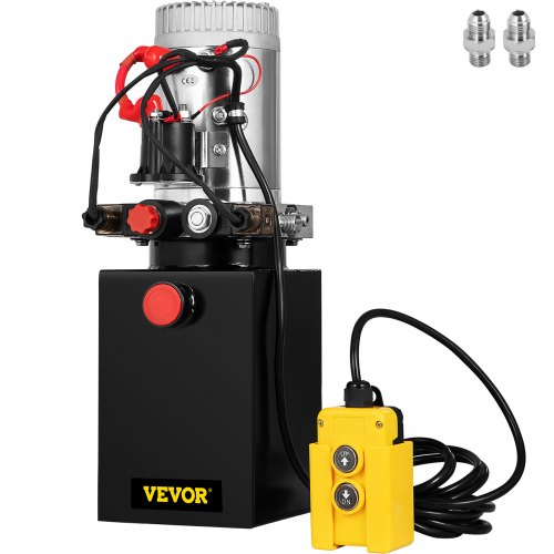 

VEVOR Hydraulic Pump 8 Quart, 12V DC Hydraulic Power Unit Single Acting, Steel Tank Hydraulic Pump Unit for Dump Trailer Car Lifting (Black)