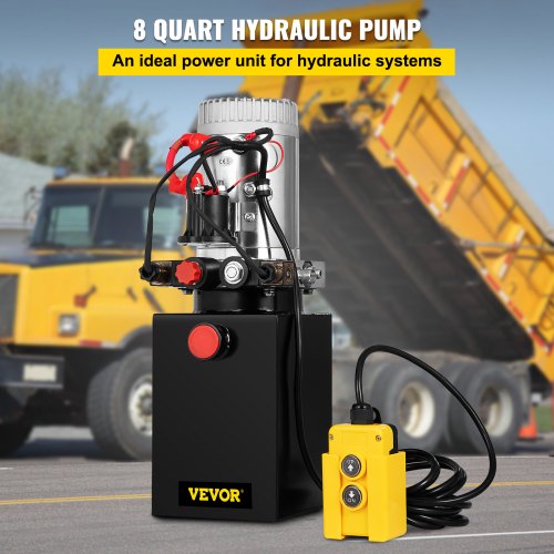 8 Quart Double Acting Hydraulic Pump Dump Trailer Plastic 12V Unloading Kit 
