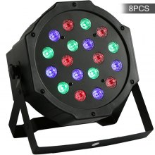 8Pcs Par 18x3W RGB LED Stage Light Uplighting DMX-512 Wash Color Sound Active