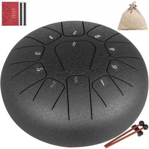 

VEVOR Steel Tongue Drum 11 Notes 8 Inches Dia Tongue Drum Black Handpan Drum Notes Percussion Instrument Steel Drums Instruments with Bag, Music Book, Mallets, Mallet Bracket