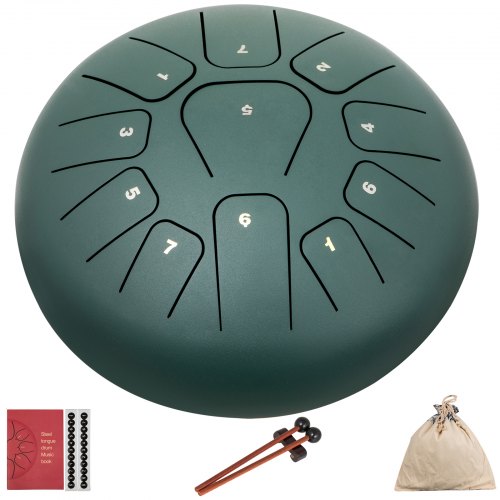 

VEVOR Steel Tongue Drum 11 Notes 8 Inches Dia Tongue Drum Mineral Green Handpan Drum Notes Percussion Instrument Steel Drums Instruments with Bag, Music Book, Mallets, Mallet Bracket