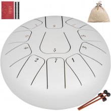 8" 11 Notes Steel Tongue Drum Handpan Pan Drum White W/ Mbira F Tune Percussion