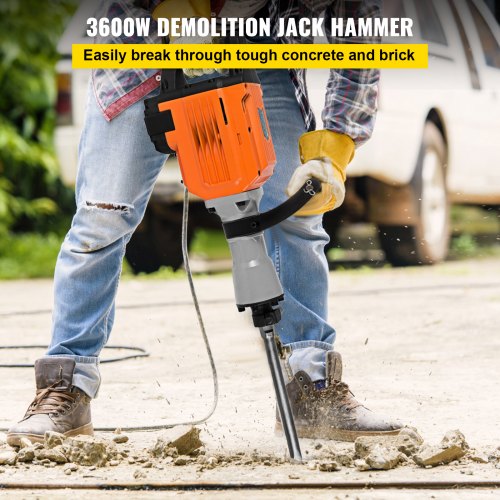 3500W Electric Demolition Jack Hammer Concrete Breaker Punch 2 Chisel Bit 60J 