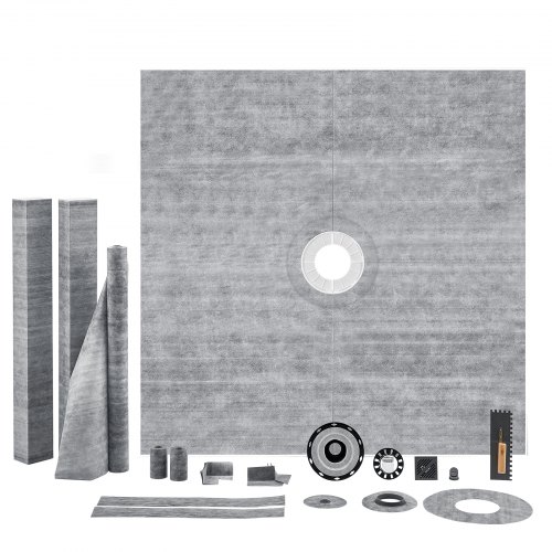 

VEVOR Shower Curb Kit, 72"x72" Shower Pan Kit with 2" ABS Central Flange, 4" Stainless Steel Grate, Waterproof Shower Curb & Membrane & Strip, Shower Pan Slope Sticks Fit for Bathroom