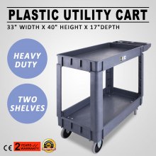 PUC174033-2 Heavy-Duty Plastic Utility Cart 2 Shelves 33" Width