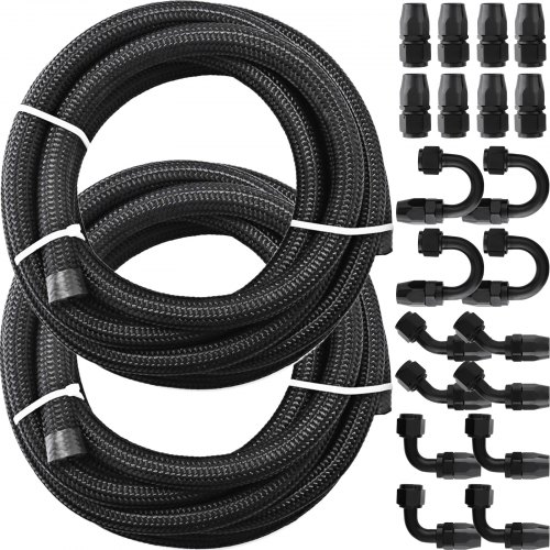 Qiilu 12Ft AN10 Nylon Stainless Steel Braided Tube Transmission Gas Oil Fuel Line Hose End Fittings Kit Universal 