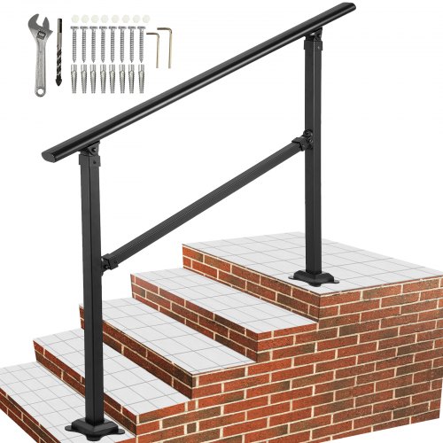 VEVOR Iron Handrail Stair Railing Hand Rail Kit Fit for 1-4 Steps Outdoor Black