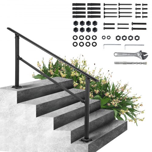 

VEVOR Outdoor Stair Railing, Fits for 0-5 Steps Transitional Wrought Iron Handrail, Adjustable Exterior Stair Railing, Handrails for Concrete Steps with Installation Kit, Matte Black Outdoor Handrail