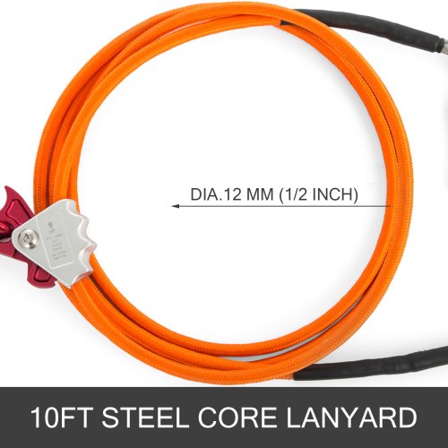 10 Feet Orange Nylon Steel Core Lanyard Outdoor Climbing Equipment 1/2" Diameter 