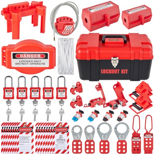 VEVOR 43 PCS Lockout Tagout Kits, Electrical Safety Loto Kit Includes Padlocks, 5 Kinds of Lockouts, Hasps, Tags & Ties, Box, Lockout Safety Tools for