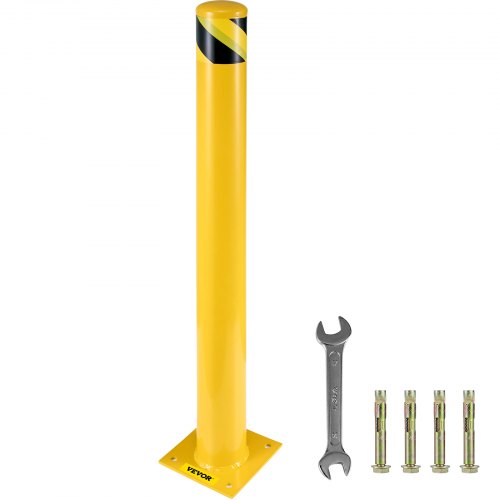 VEVOR Safety Bollard 107 cm x 11.4 cm Safety Barrier Bollard 11.4 cm OD 107 cm Height Yellow Powder Coat Pipe Steel Safety Barrier with 4 Free Anchor Bolts for Traffic-Sensitive Area logo
