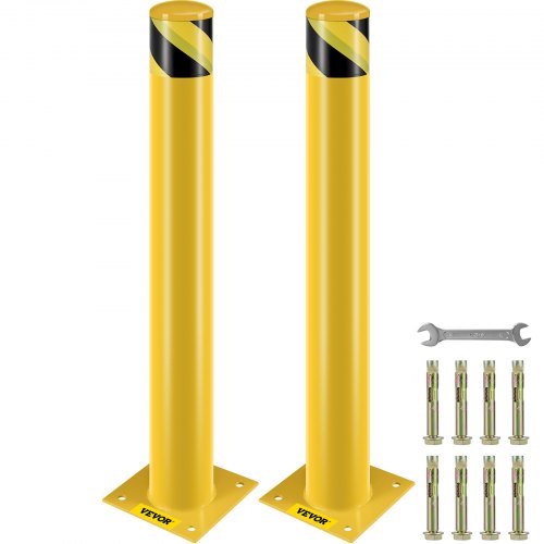 VEVOR Safety Bollard, 36 Inch Height Bollard Post, 4.5 Inch Diameter Steel Pipe Safety Bollard Post, Yellow Steel Bollard, Steel Safety Bollard with 8 Anchor Bolts, Perfect for Traffic-Sensitive Area logo