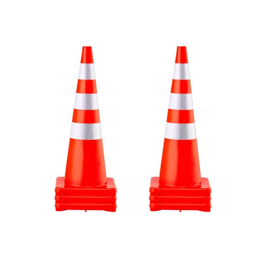 VEVOR Safety Cones, 6 x 36" Traffic Cones, PVC Orange Construction Cones, Reflective Collars Traffic Cones with Weighted Base Used for Traffic Control