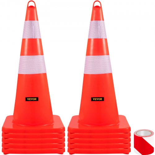 

VEVOR Safety Cones, 10PCS 28" Traffic Cones, PVC Orange Construction Cones, 2 Reflective Collars Traffic Cones with Weighted Base and Hand-Held Ring Used for Traffic Control, Driveway Road Parking