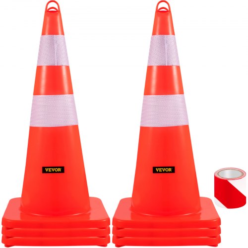 8/PACKAGE 28 INCH ORANGE SAFETY TRAFFIC CONES W/4 & 6"  REFLECTIVE COLLAR 