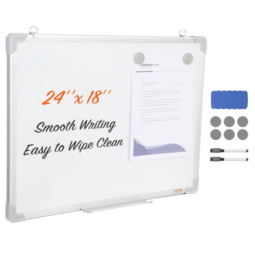 Vevor Magnetic Whiteboard, 24 x 18 Inches, Dry Erase Board for Wall with Aluminum Frame, White Board Includes 1 Magnetic Erase & 2 Dry Erase Marker & Movable Tray for Office Home Restaurant and School