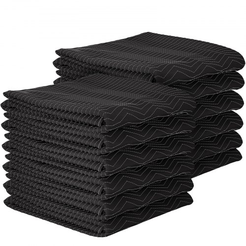 VEVOR Moving Blankets, 80" x 72" (42 lb/dz Weight)-12 Packs, Professional Non-Woven & Recycled Cotton Packing Blanket, Heavy Duty Mover Pads for Protecting Furniture, Floors, Appliances, Black