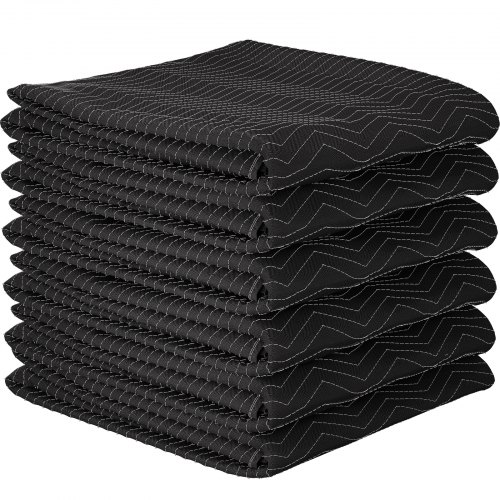 VEVOR Moving Blankets, 80" x 72" (32.4 lb/dz Weight)-6 Packs, Professional Non-Woven & Recycled Cotton Packing Blanket, Heavy Duty Mover Pads for Protecting Furniture, Floors, Appliances, Black