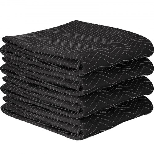 VEVOR Moving Blankets, 80" x 72" (30 lb/dz Weight)-4 Packs, Professional Non-Woven & Recycled Cotton Packing Blanket, Heavy Duty Mover Pads for Protecting Furniture, Floors, Appliances, Black