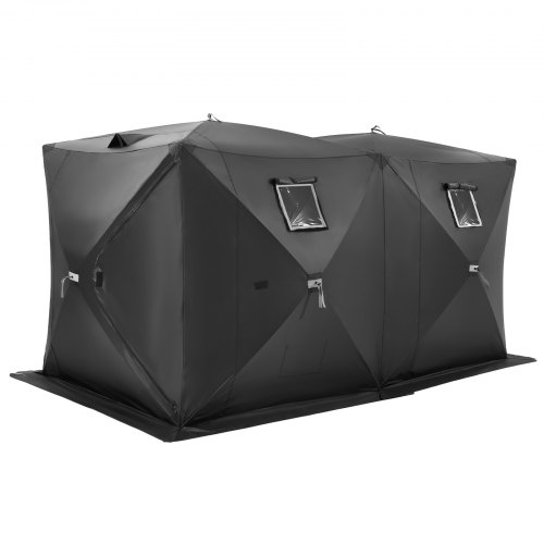VEVOR Portable Ice Shelter, 6-8 Person Pop-Up Ice Fishing Tent, 70 Square Feet Fishable Area, Ice Shanty for Winter Fishing, Waterproof Oxford Ice Cube with Anchors/Ropes/Carrying Bag, 142