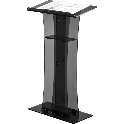

VEVOR Acrylic Pulpit, 47" Tall, Clear Podium Stand w/ Wide Reading Surface & Storage Shelf, Floor-Standing Plexiglass Lectern for Church Office School, Black