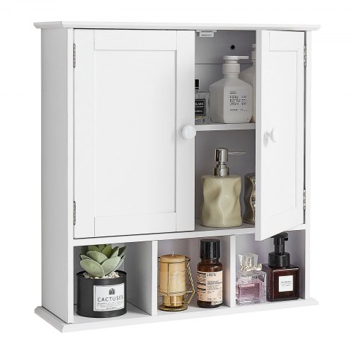 

VEVOR Bathroom Wall Cabinet, 2 Doors & Adjustable Shelf, Over the Toilet Storage Medicine Cabinet Wall Mounted, Hanging Organizer with Shelves & Open Partition for Laundry Room Kitchen Restroom, White