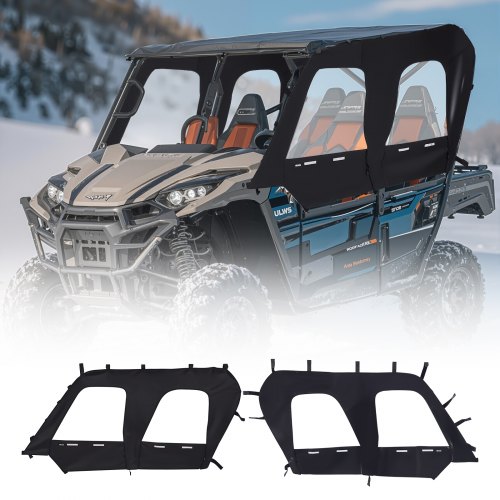 VEVOR Cab Enclosure Upper Doors, Compatible with Kawasaki Teryx4 2012-2022, Soft Upper Doors, Windproof & Waterproof Upgraded Zipper UTV Soft Side Window Kit, Work with Roof and Partial Windshields