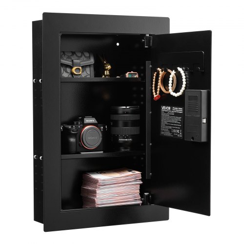 

VEVOR Wall Safe, 3-Tier Hidden Wall Safe with Fingerprint, Password, Key & Turning Knob, Q235 Cold-Rolled Steel In-Wall Box with Adjustable Shelves & Key Holders for Money, Jewelry, Passport, Document
