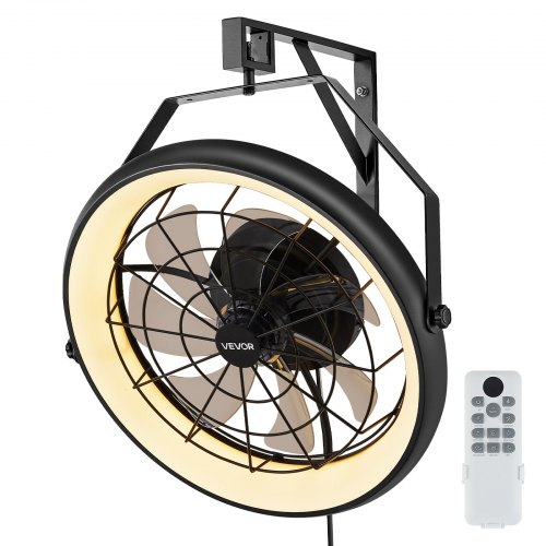 

VEVOR Wall Mounted Fan with Lights, 22 inch Wall Mount Fan with Remote, 6 Speeds Plug in Wall Fan, Reversible, Dimmable 3-color Lighting, Timer, 360°Adjustable Tilt for Workshop, Patio, Home
