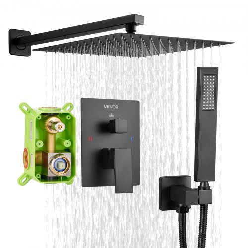 Shower Faucet Set 12" Square Rain Shower Head and Hand Set Matte Black BGSAZDPHSZHB0RXH9001V0
