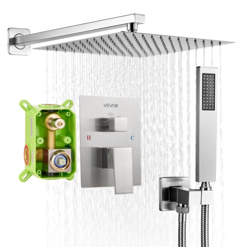 VEVOR Shower Faucet Set, Rainfall Bathroom Shower System with 12-Inch Square Rain Shower Head and Handheld Spray, Wall Mounted Bath Fixtures with Brass Valve and Trim Kit, Brushed Nickel BGSAZDPHSZHB9XXN9001V0