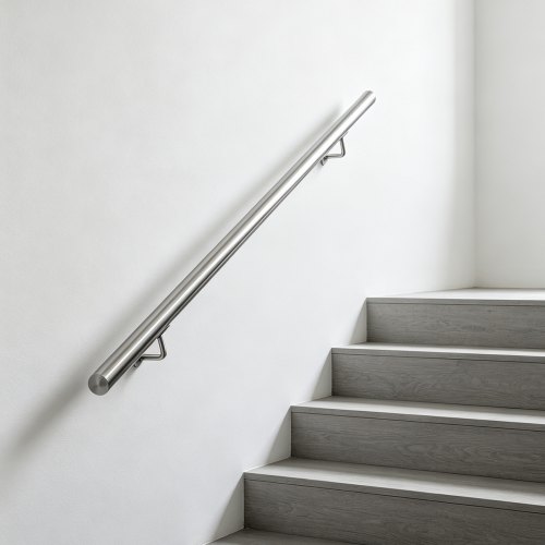 VEVOR Wall-Mounted Stair Handrail, 3.9 ft 250 lbs Load Metal Railing Silver, for Indoor Steps, Loft, Porch & Hallways, Heavy-Duty Industrial Stainless Steel Hand Rail, Round Tube, Mounting Hardware