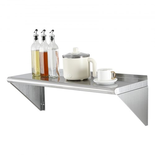 VEVOR 12"" x 36"" Stainless Steel Shelf, Wall Mounted Floating Shelving with Brackets, 250 lbs Load Capacity Commercial Shelves, Heavy Duty Storage Rack