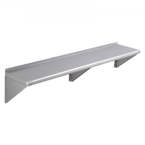 

VEVOR 35.6 x 152.4 cm Stainless Steel Shelf, Wall Mounted Floating Shelving with Brackets, 181.4 kg Load Capacity Commercial Shelves, Heavy Duty Storage Rack for Restaurant, Kitchen, Bar, Home, and Hotel