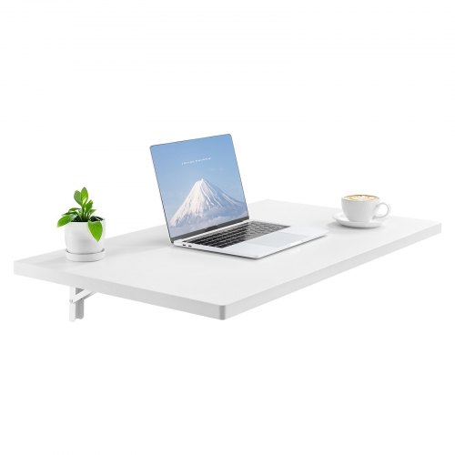 VEVOR Wall Mounted Folding Table, 35.4 x 19.7 inches Wall Mount Table, Floating Desk with Iron Bracket, Fold Down Desk for Small Spaces, Home Office, Dining, Laundry Room, Kitchen, Bar, White
