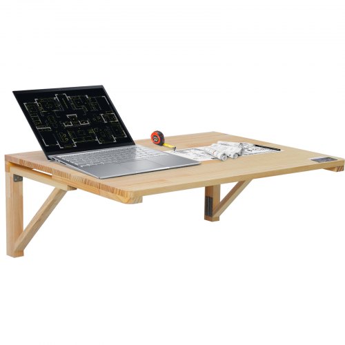VEVOR Wall Mounted Folding Table, 31.5 x 23.62 Wall Mount Drop Leaf Table, Wooden Floating Desk with Iron Bracket, Fold Down Desk for Small Spaces, Home Office, Dining, Laundry Room, Kitchen, Bar