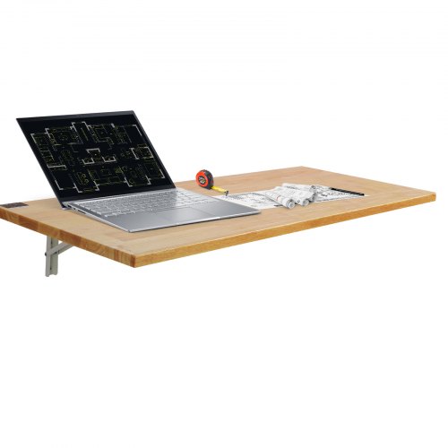 VEVOR Wall Mounted Folding Table, 47.24 x 19.69 Wall Mount Drop Leaf Table, Wooden Floating Desk with Iron Bracket, Fold Down Desk for Small Spaces, Home Office, Dining, Laundry Room, Kitchen, Bar
