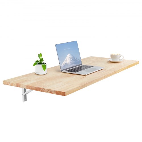 VEVOR Wall Mounted Folding Table, 47.2 x 19.7 inches Wall Mount Table, Floating Desk with Iron Bracket, Fold Down Desk for Small Spaces, Home Office, Dining, Laundry Room, Kitchen, Bar, Burlywood