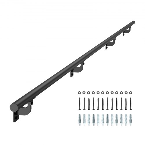 

10ft Wall Mounted Stair Handrail Black Aluminum Indoor Outdoor Railing